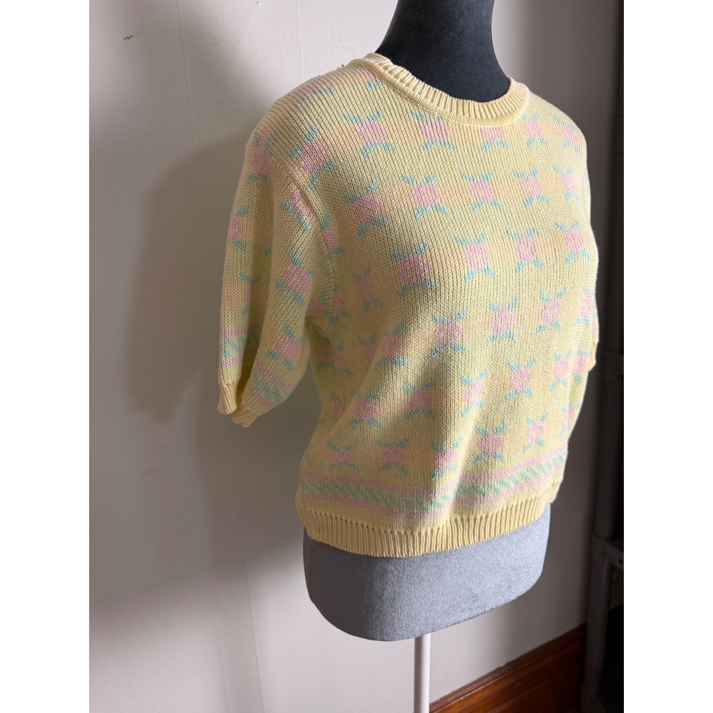 Carroll Reed vintage Floral Cotton Short Sleeve Sweater Cottagecore granny small